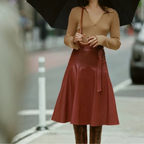 NWOT Eva Franco Rust and Brown Faux Leather Skirt xsmall petite - Picture 2 of 4